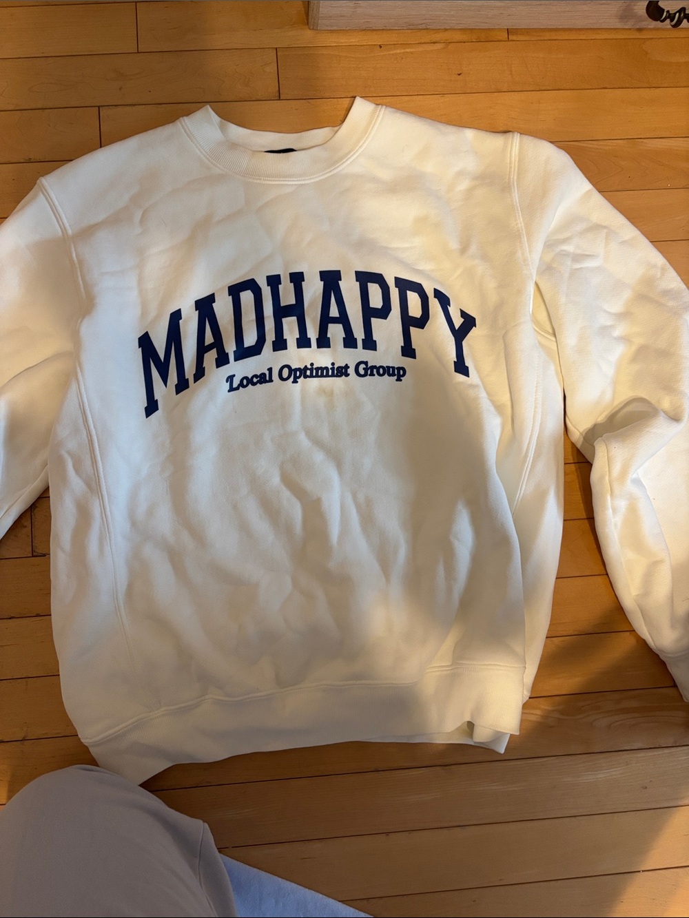 Madhappy White Crewneck Sweatshirt with Navy Logo